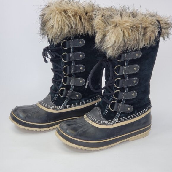 Sorel Joan Of Arctic Tall Snow Winter Boots Women’s Sz 7 Black Faux Fur - Picture 3 of 12